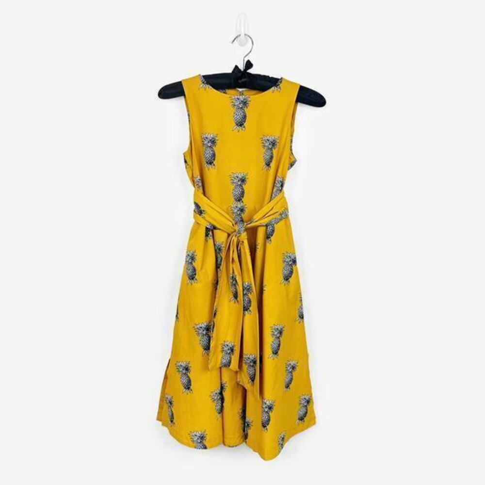 Ann‎ Taylor Pineapple Belted Pocket Dress Size XSP Yellow Vacation Resort Summer